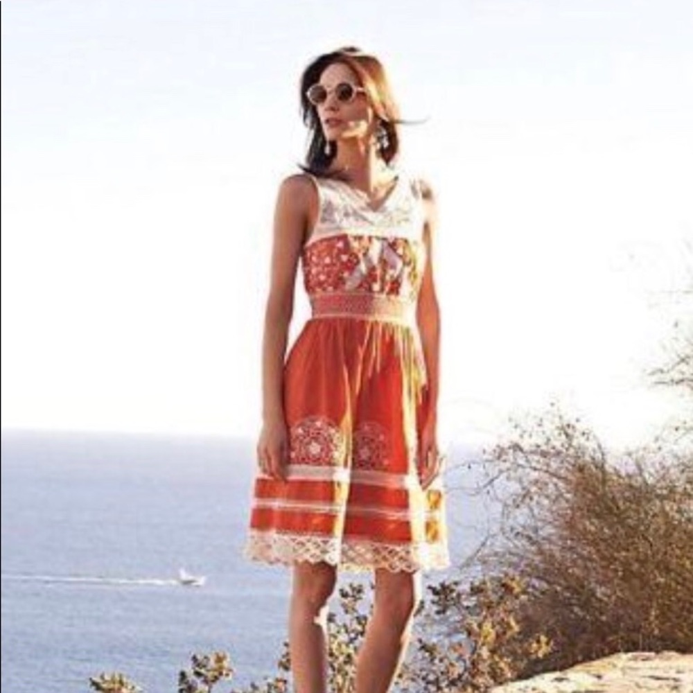 Anthropologie Orange Crochet Dress Size 4